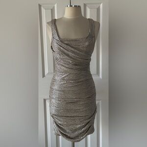 Express Metallic Gold/Silver Ruched Bodycon Dress Size 6